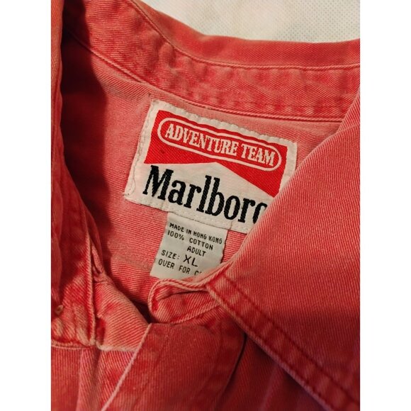 Vintage Marlboro Shirt Mens XL Red Denim Adventure Team Faded Button Up - Picture 3 of 7